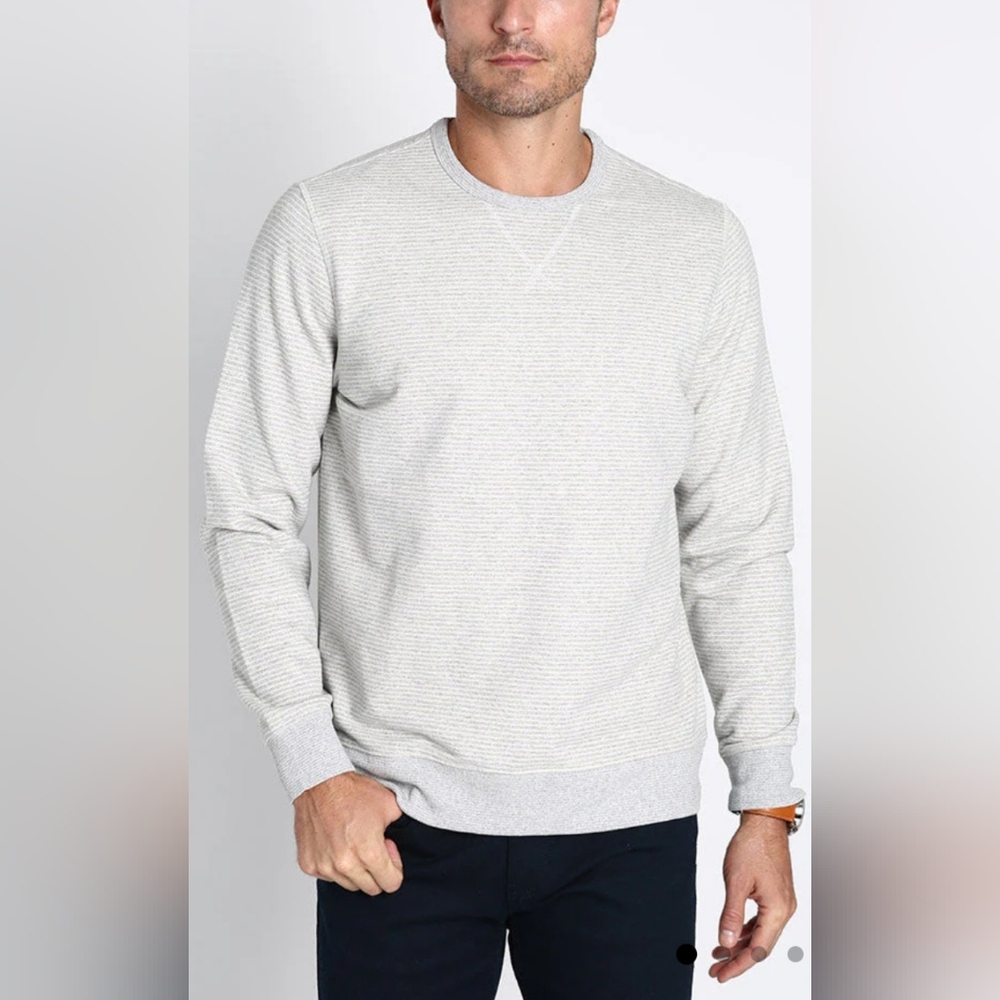 Jachs New York Men Pullover Sweater Recycled Fleece Grey Striped SZ L